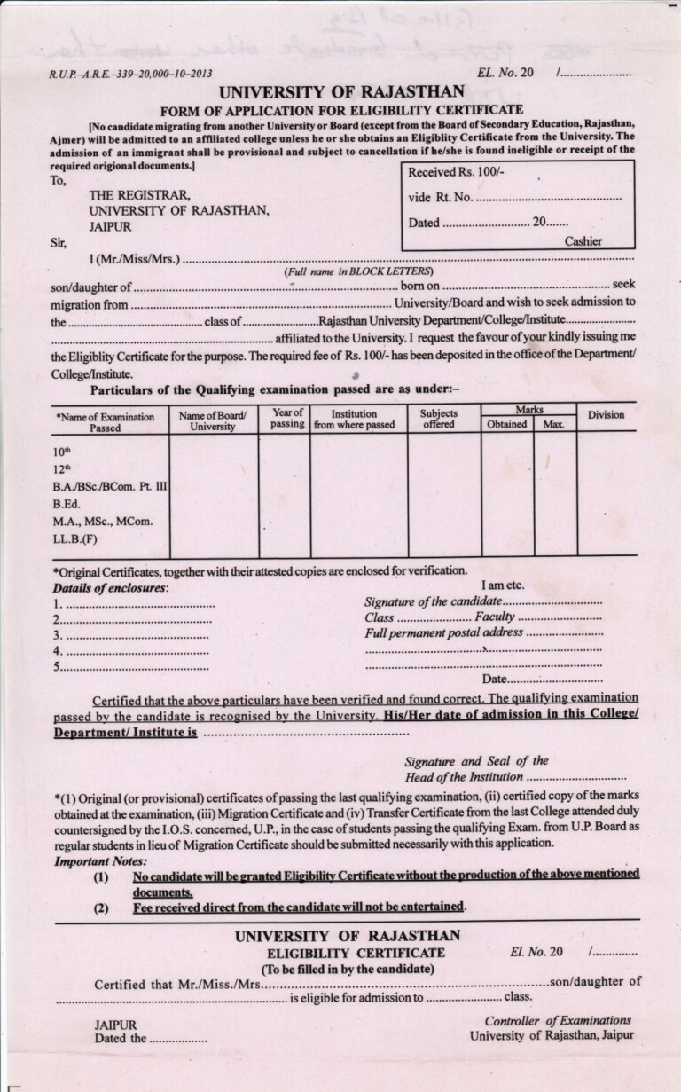 Admission Form Rajasthan University Admissionforms Net