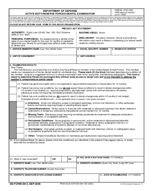 2022 Army Dental Examination Form Fillable Printable PDF Forms 