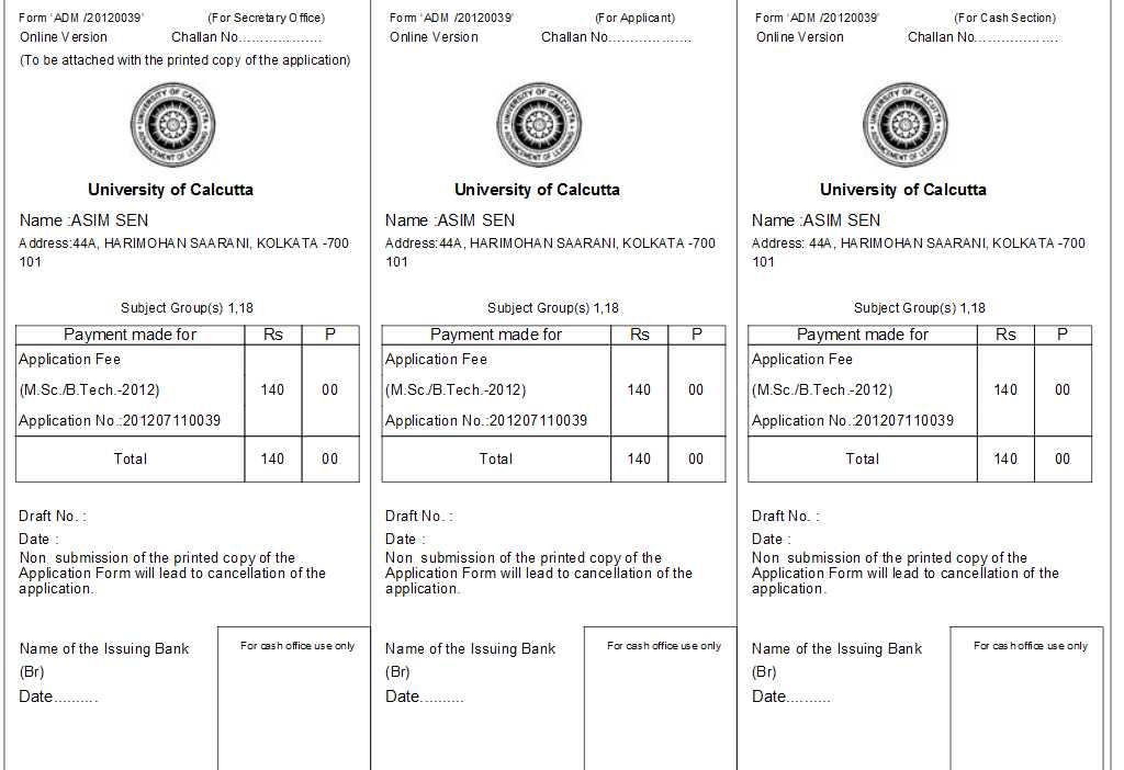 Calcutta University Challan 2022 2023 EduVark