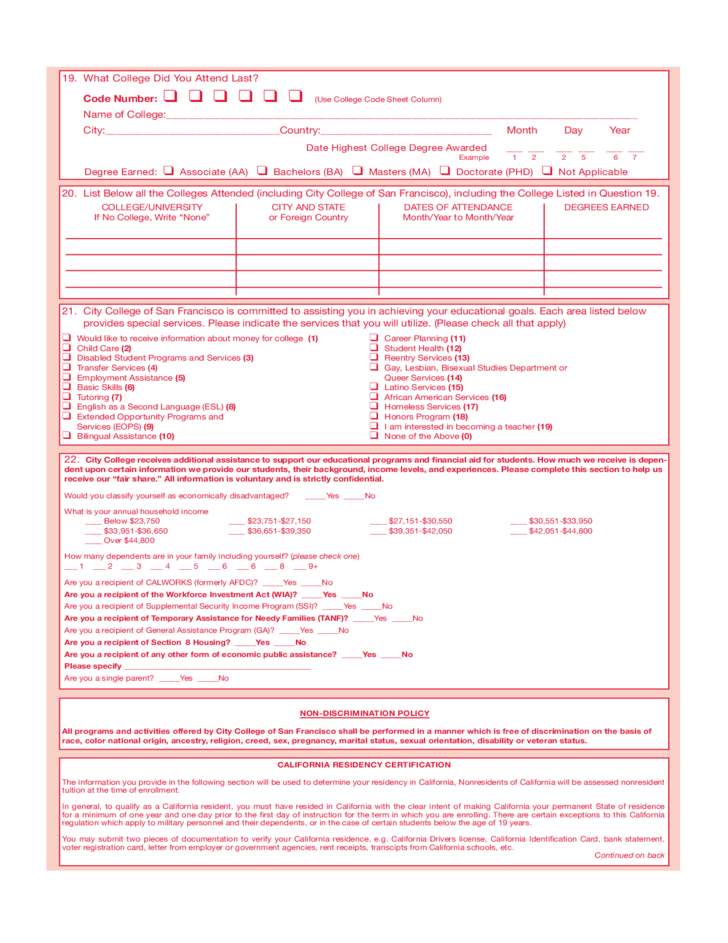 City College Of San Francisco Application Form For Admission Free Download