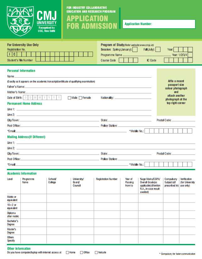 CMJ University Admission Form Download 2021 2022 Student Forum