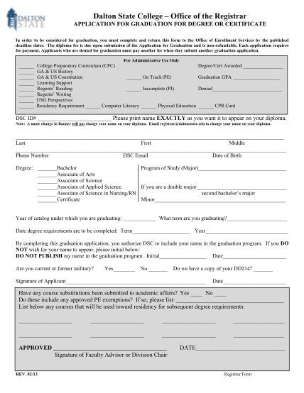 Dalton State College Admission Forms Admission Form