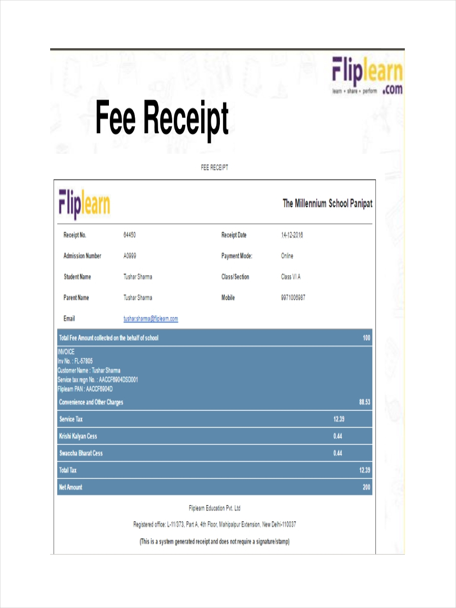 FREE 6 School Receipt Examples Samples In PDF Examples