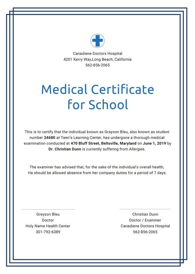 Free Medical Certificate Template For Leave Free Premium Templates