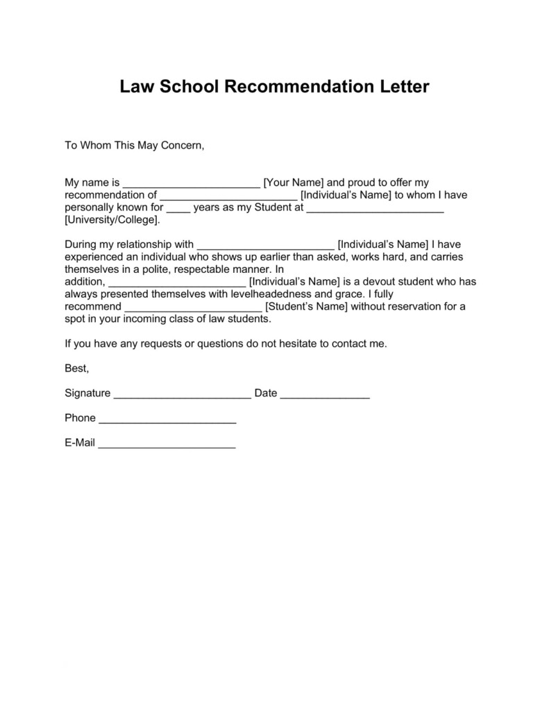 Law School Letter Of Recommendation Template Sample GeneEvaroJr