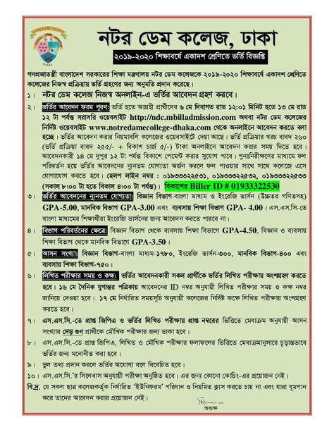 Notre Dame College Admission Result 2019 2020 Result Bangladesh