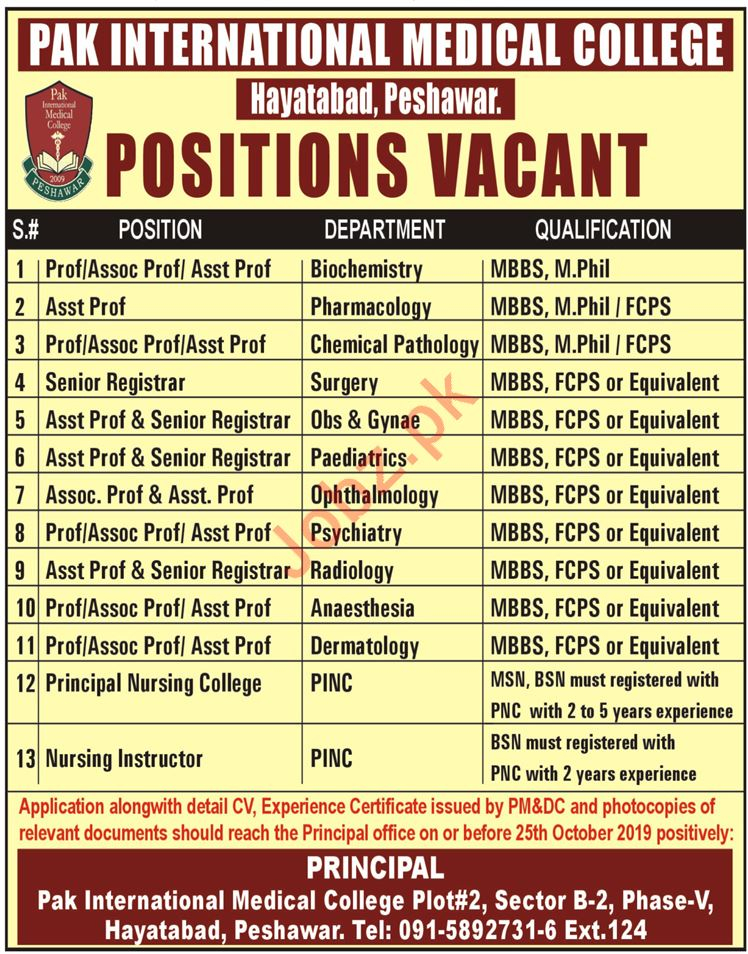 Pak International Medical College Teaching Jobs In Peshawar 2022 Job