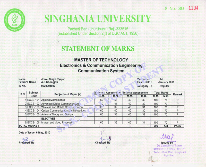 Pay Fees Online Certificate Sample