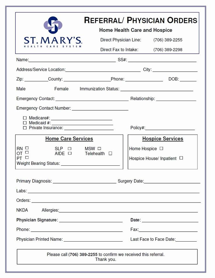 Physician Order Forms Templates Fresh Referral Forms St Mary S Hospital