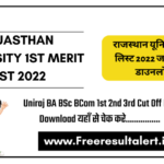 Rajasthan University 1st Merit List 2022 Uniraj BA Cut Off List