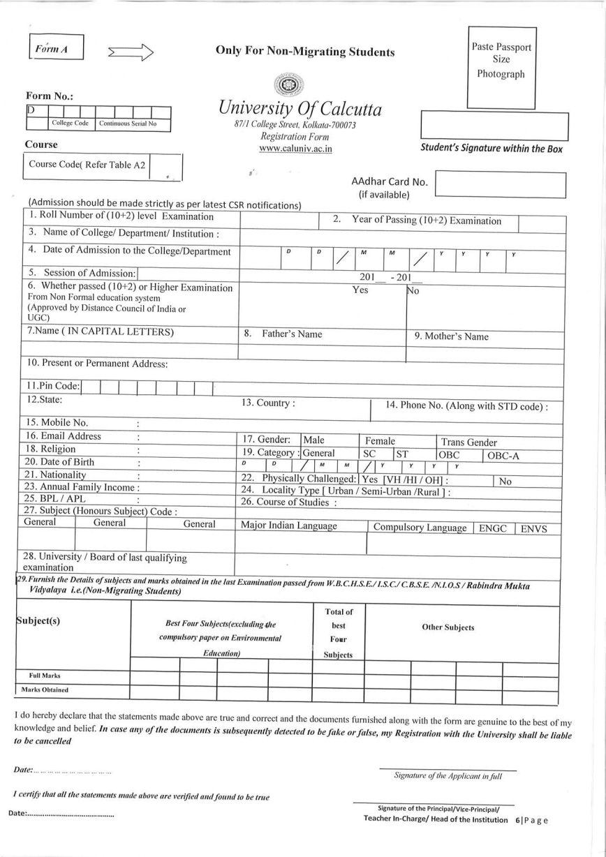 Registration Form Of University Of Calcutta 2021 2022 Student Forum