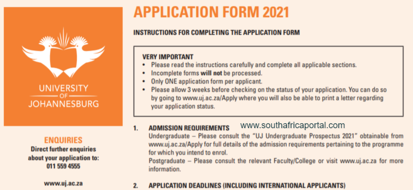 UJ Online Application Form 2021 PDF Download South Africa Portal