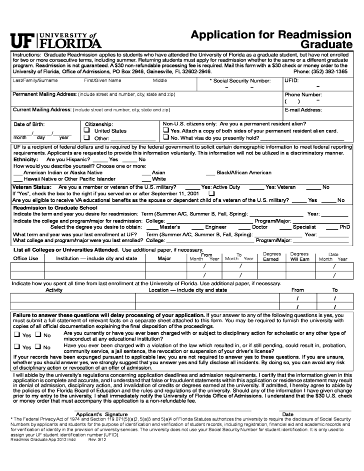 University Of Florida Application Form For Admission Free Download