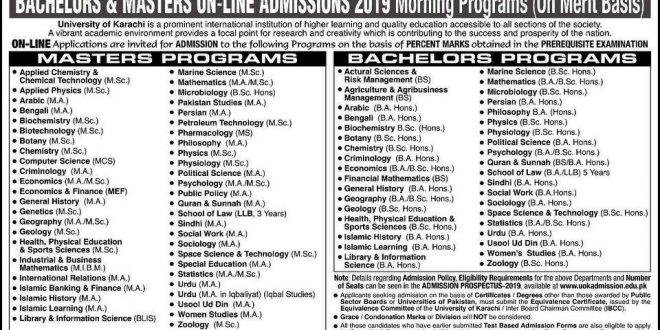 University Of Karachi Admission 2019 Bachelor Master Form Last Date