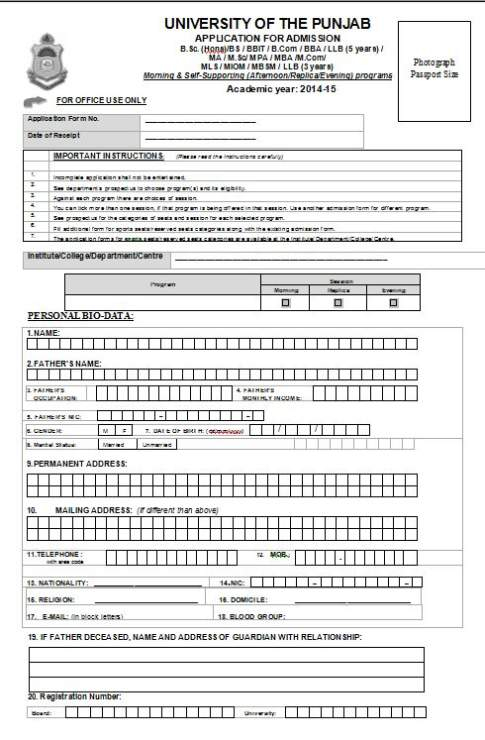 University Of Punjab Lahore Admission Form 2021 2022 Student Forum