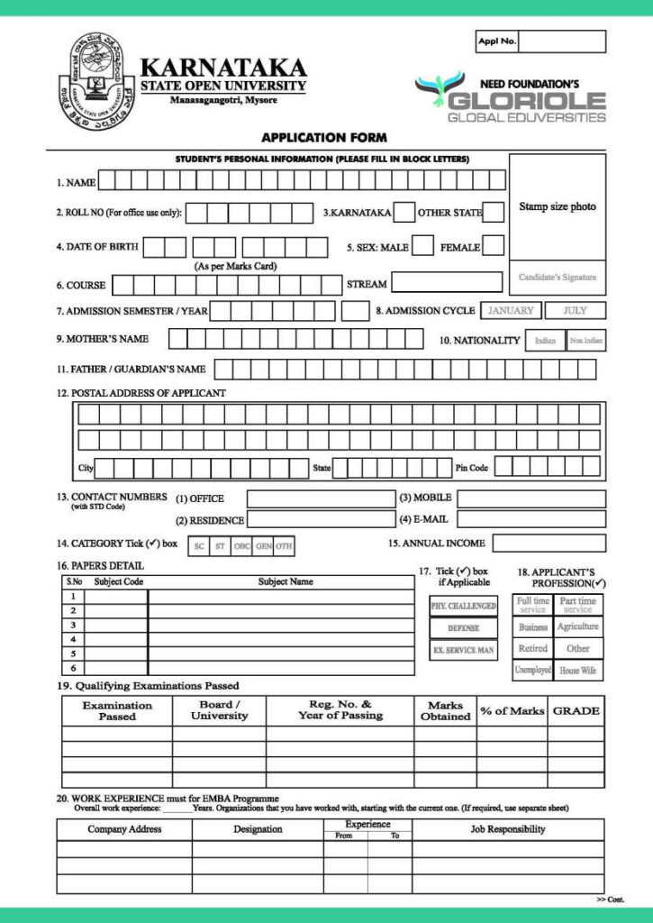 Admission Form Of Karnataka State Open University 2021 2022 Student Forum