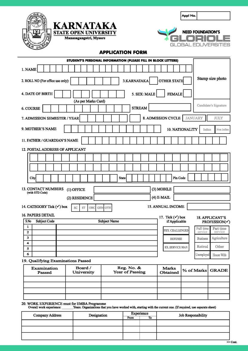 Admission Form Of Karnataka State Open University 2021 2022 Student Forum