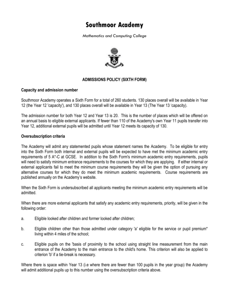 Admissions Policy For Sixth Form