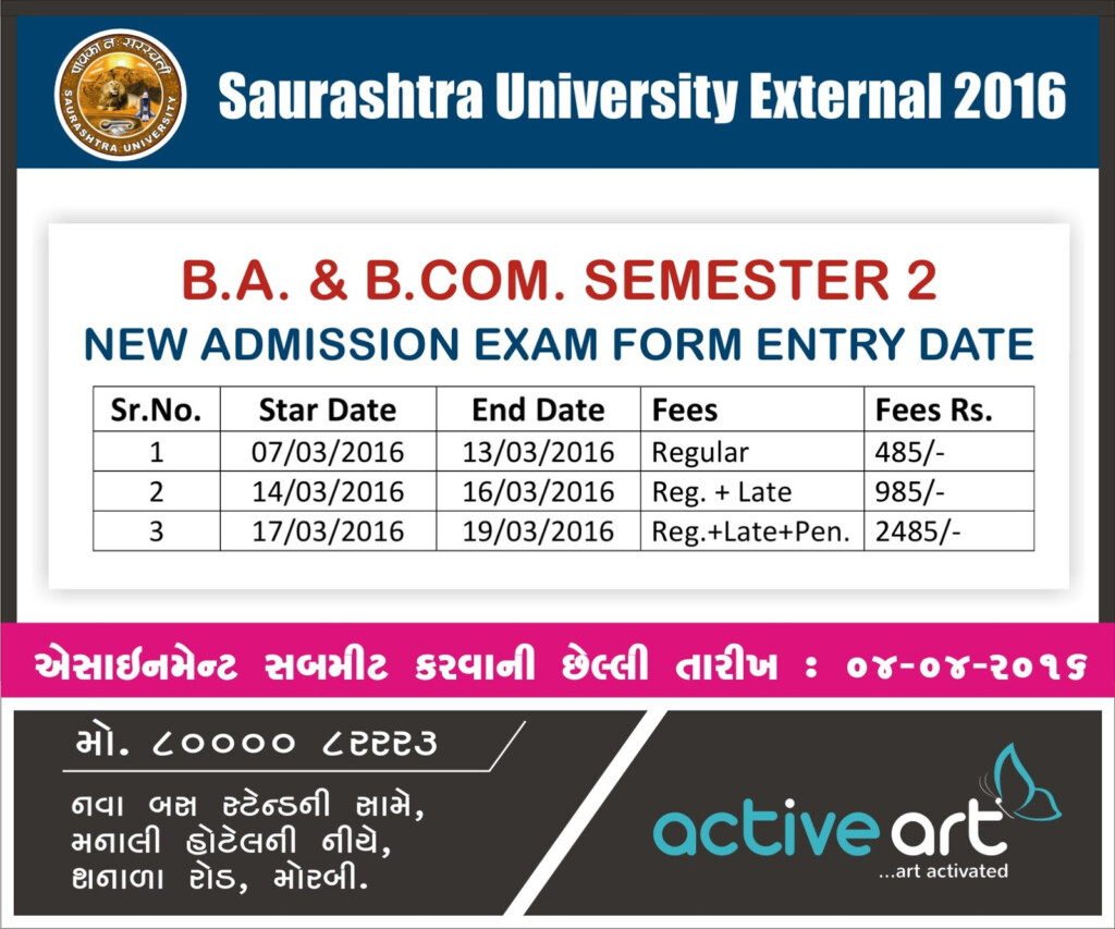 B A B Com Sem 2 Admission Exam Form Date External Saurashtra 