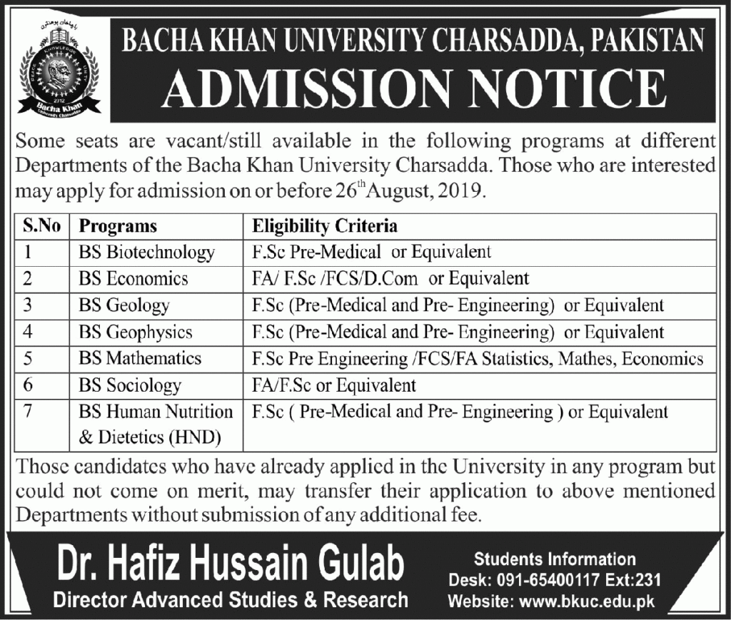 Bacha Khan University Admission Form 2022 Admission Form