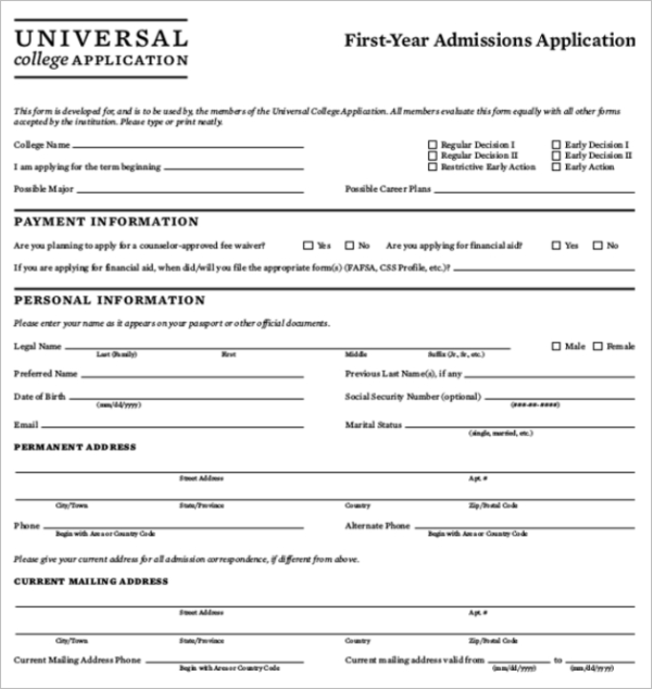 College Admission Form Pdf Admission Form