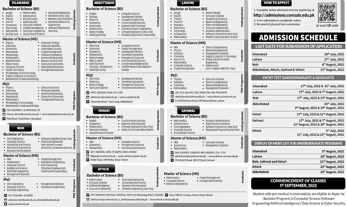 Comsats University Islamabad Admission 2022 Merit List Fee Structure