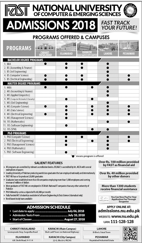 FAST University Islamabad Admissions 2018 Form Online Registration