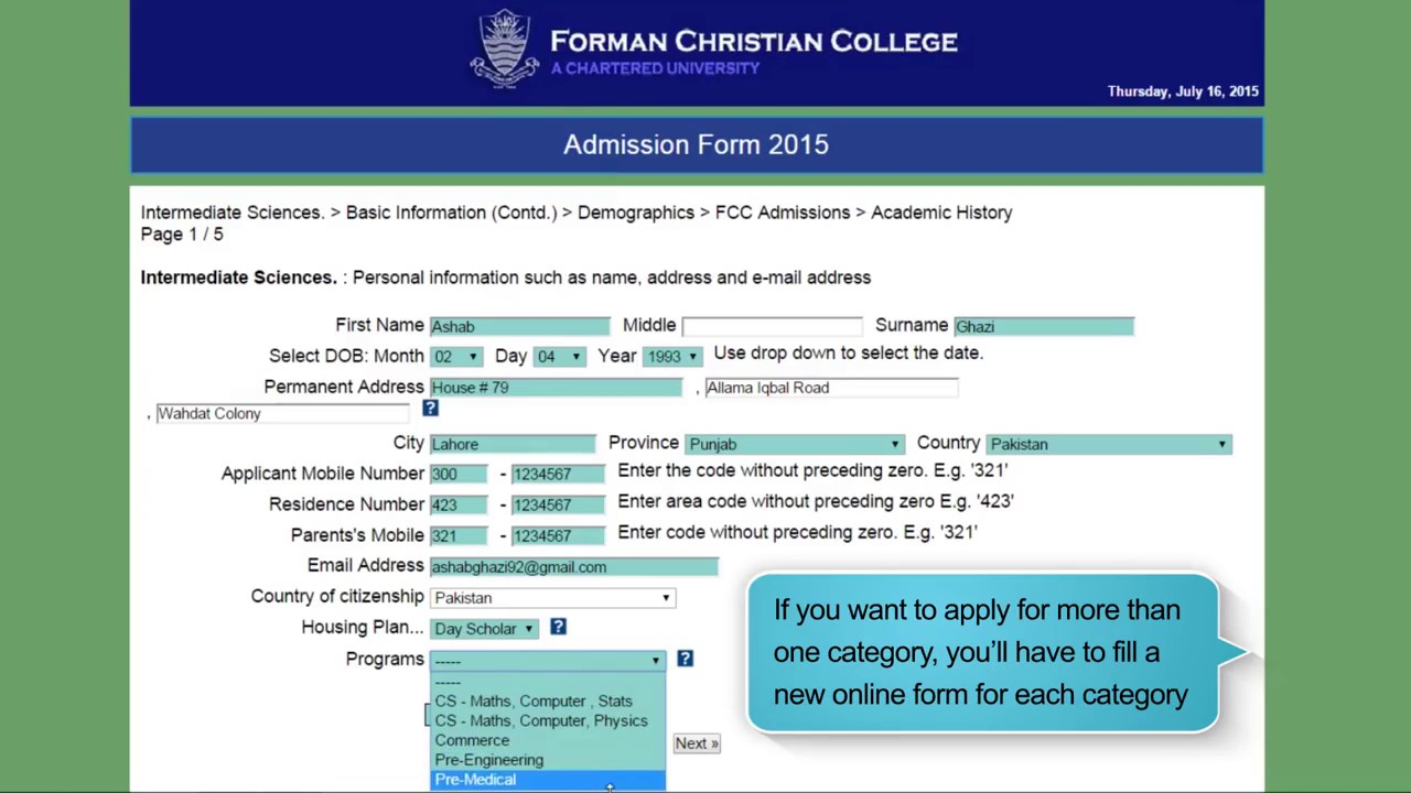 Fc College Online Admission Form 2022 Admission Form