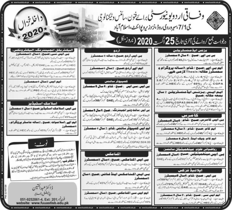 Federal Urdu University Karachi Admission 2022 Evening Form Admission