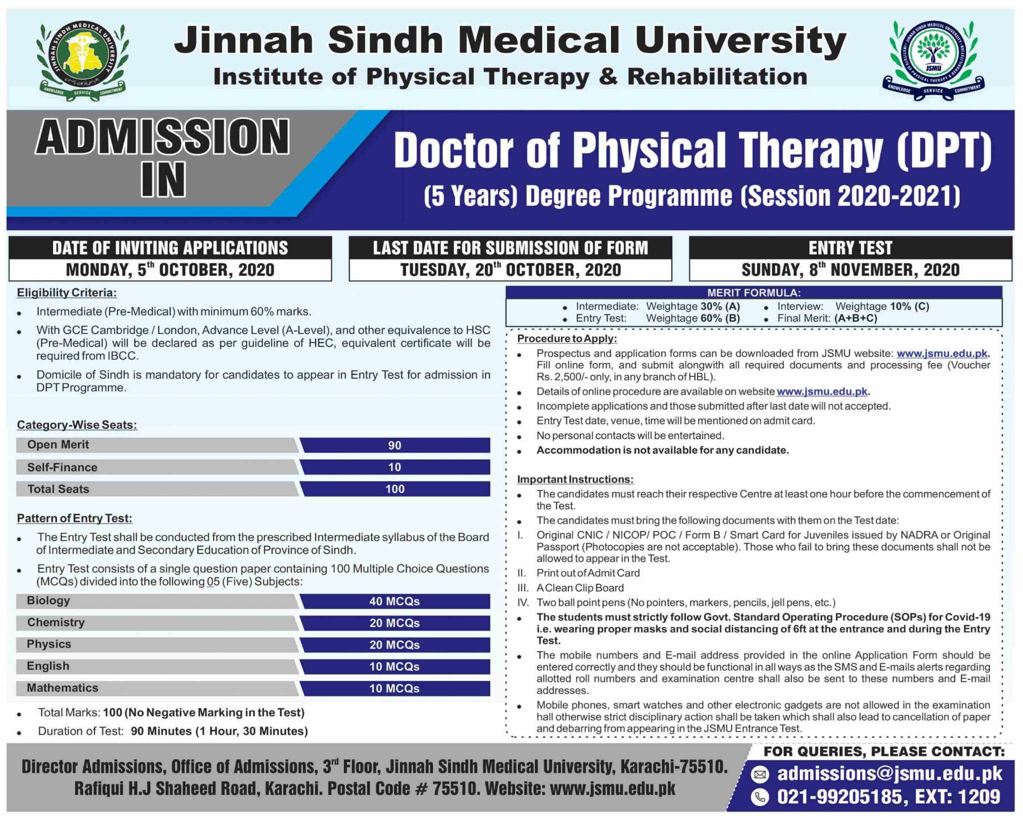 Jinnah Sindh Medical University JSMU Admission 2020 Doctor Of