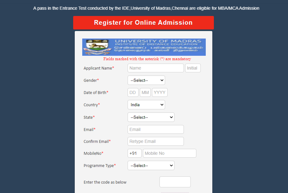 how to fill madras university application form