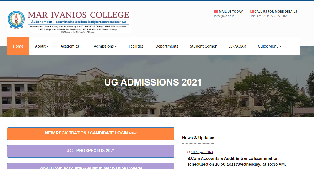 Mar Ivanios College UG Admission 2021 Www marivanioscollege UG 