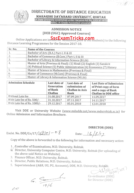 MDU Distance UG PG Admission Form 2017 18 Apply Online Application Form