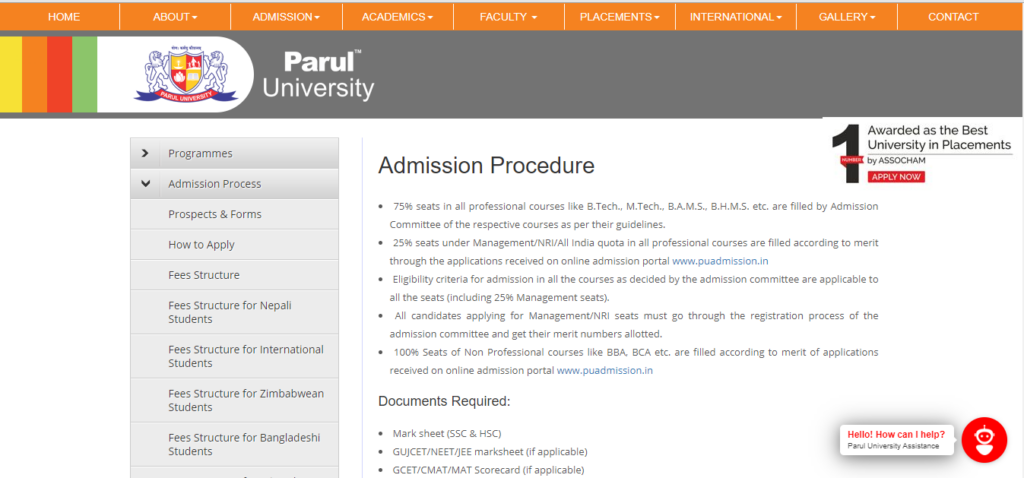 Parul University Admission 2022 Online Application Form Last Date