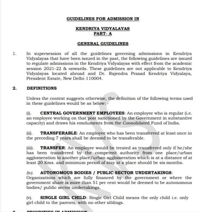  PDF Kendriya Vidyalaya Admission Guidelines 2021 22 PDF Govtempdiary