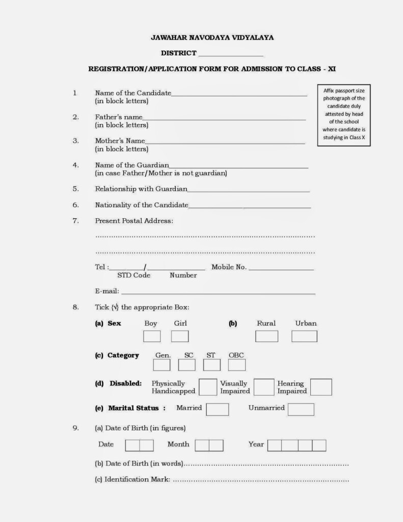 Xi Class Admission Online Application Form Admission Form