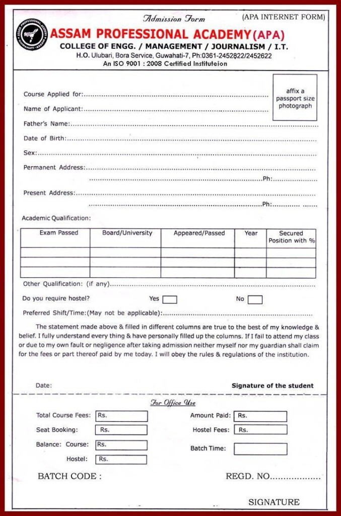13 Admission Form Sample For Academy Sendletters info School 
