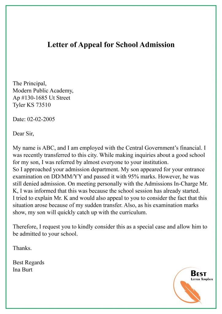 23 Free Appeal Letter Template Format Sample Example Best 