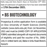 Admission BS Biotechnology At Dow College Of Biotechnology DCOB