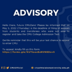 ADVISORY 2022 10 Freshman And Transferee Appeal For Admission AY 2022