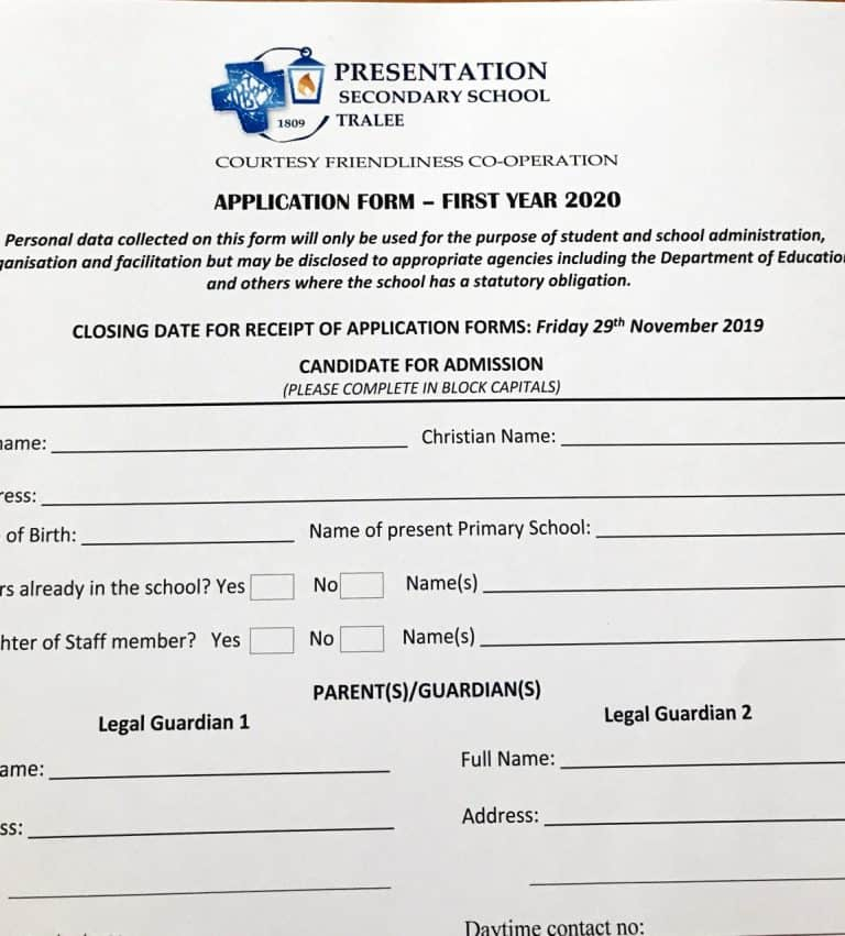 Application Forms For 1st Yr 2020 2021 Presentation Secondary School