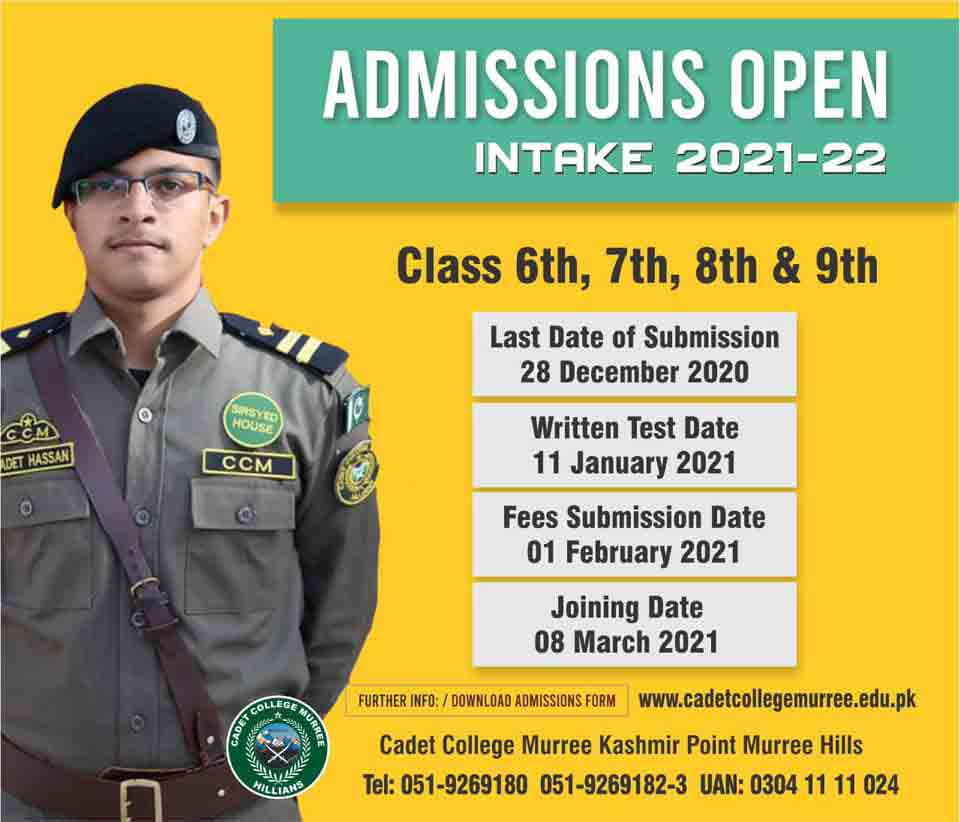 Cadet College Murree Admission 2021 Form Fee 5th To 11th Class