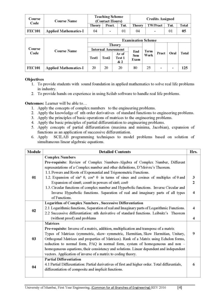 FE Engineering Syllabus Mumbai University 2020 2021 Student Forum