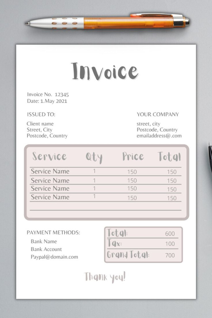 Invoice Template Printable Invoice Small Business Invoice Etsy In 