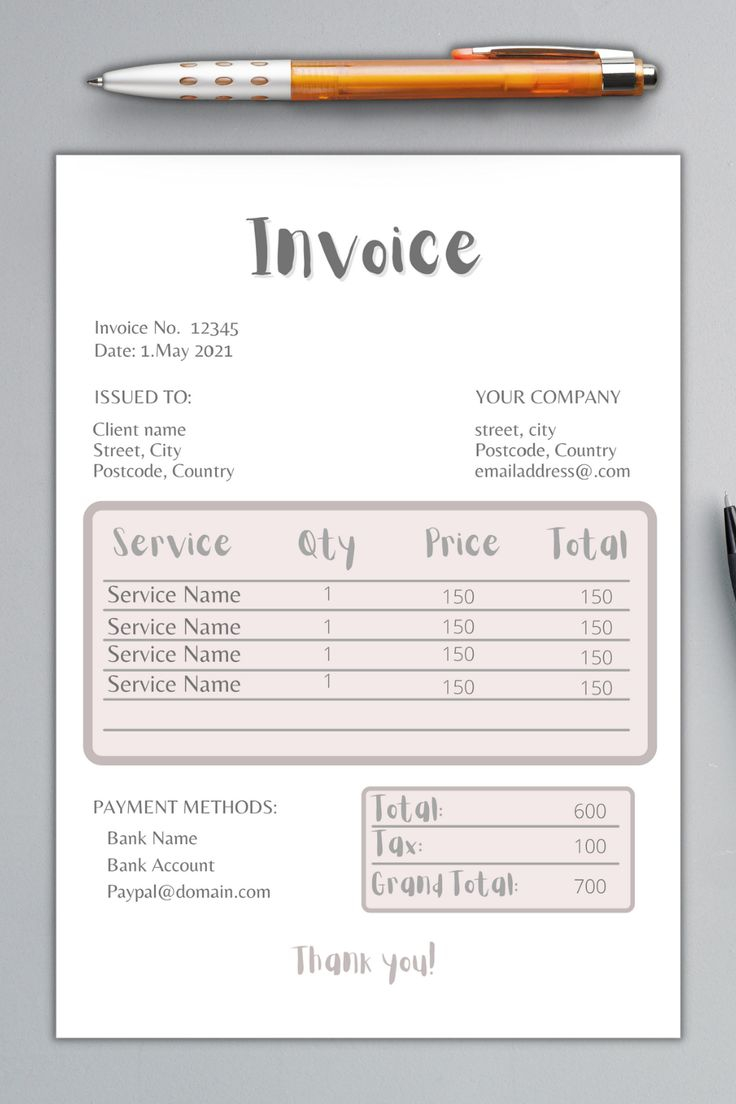 Invoice Template Printable Invoice Small Business Invoice Etsy In