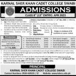 Karnal Sher Khan Cadet College Swabi Admission 2023 Entry Test