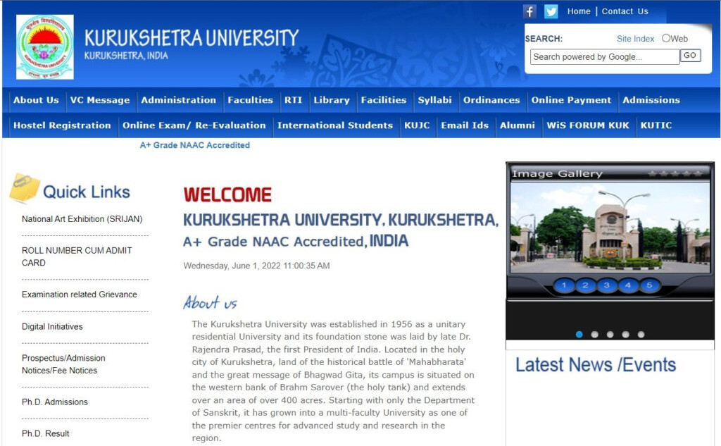 Kurukshetra University Kurukshetra Admission PhD Programme Of The 