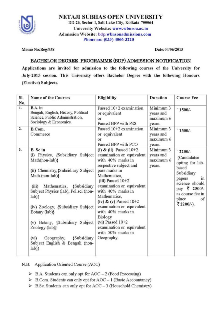 Netaji Subhas Open University Admission Form 2021 2022 Student Forum