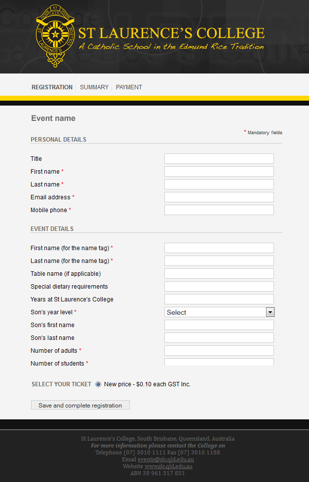 Registration Form Design For St Laurence s College Learn English