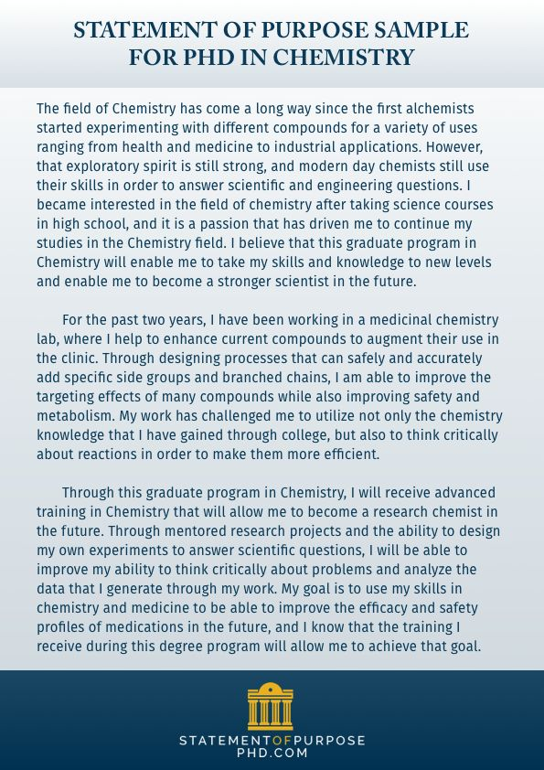 Statement Of Purpose Sample For PHD In Chemistry Chemistry Phd 